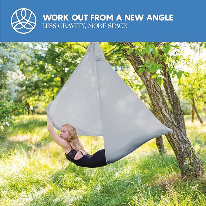 Aerial Silk Yoga Hammock & Swing for Home, Inversion Exercises, Starter Kit for All Levels - Durable with Extension Straps, Carabiners, and Pose Guide