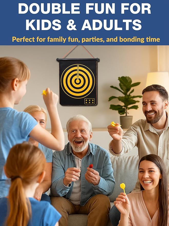 BATURU Magnetic Dart Board for Kids, Teens, and Adults — Double-Sided Dart Board Game with Strong Magnetic Darts, Roll-Up Portable Design, Gifts for Teen Boys, Family Parties, Camping, and Birthdays