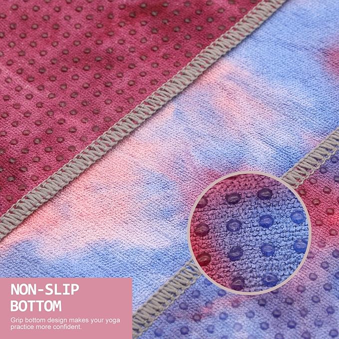 Eunzel Yoga Towel,Hot Yoga Mat Towel with Grip Dots Sweat Absorbent Non-Slip for Hot Yoga, Pilates and Workout 24" x72", Red & Blue
