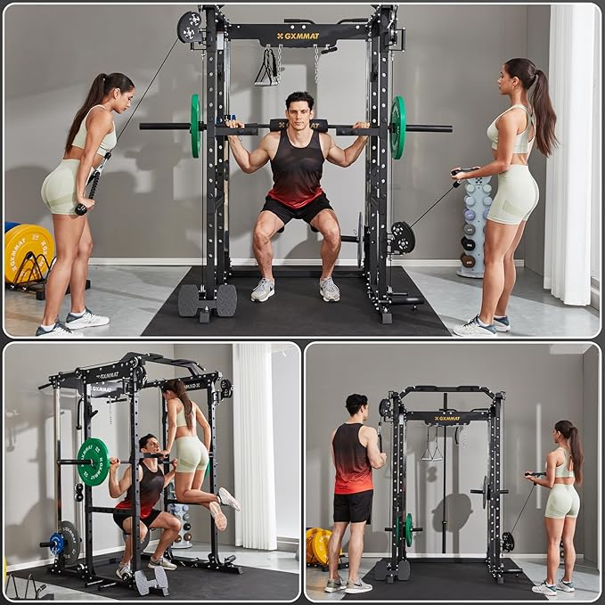 GXMMAT X6 Power Cage, 2200LB Multi-Function Power Rack with Independent Dual Aluminum Pulley System, Squat Rack for Home Gym Strength Training Equipment, Heavy-Duty Steel Construction