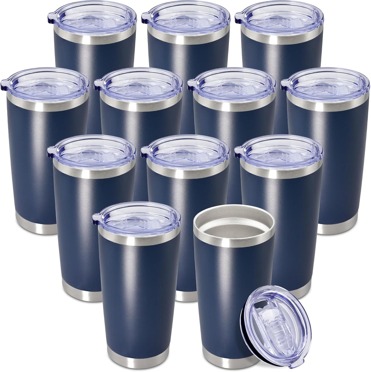 20 oz Tumbler Coffee Tavel Tumblers Bulk with Lid Stainless Steel Double Wall Vacuum Insulated Mug Powder Coated Cups fit Car Cupholder for Hot and Cold - Navy, 12Pack