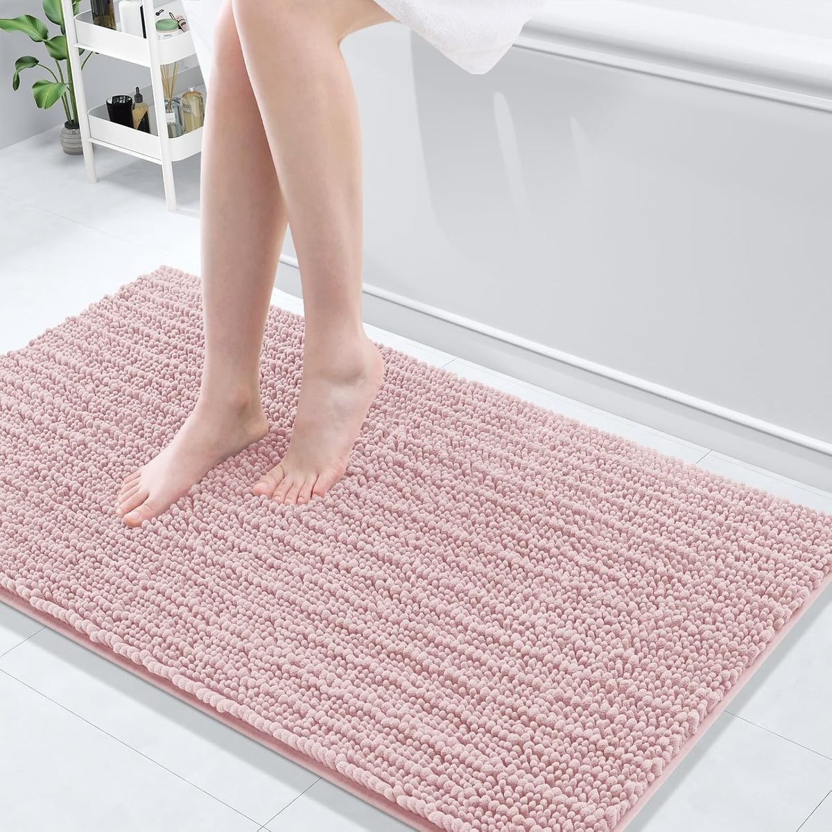 Arotive Luxury Chenille Bathroom Rug Mat, Extra Soft Thick Absorbent Shaggy Bath Rugs, Non-Slip Machine Wash Dry, Plush Bath Mats for Bathroom, Shower and Tub, 47x24, Dirty Pink