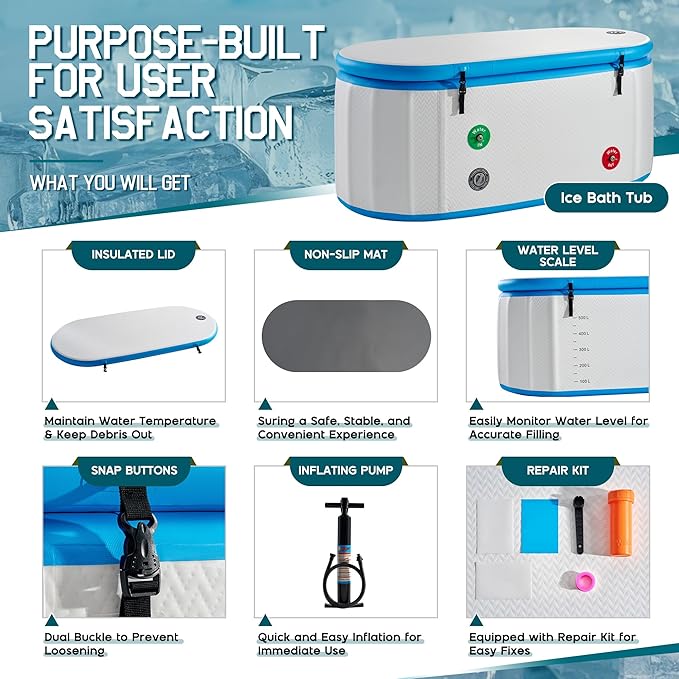 Albott Inflatable Cold Plunge Tub for Athletes, Ice Bath Tub with Insulated Lid Non-Slip Mat, Water Chiller Compatible, Portable for Indoor & Outdoor Recovery, 210 Gal, 71" L x 35" W x 30" H