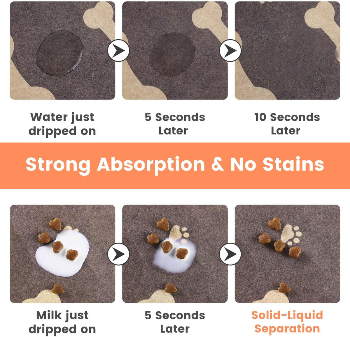 Pet Feeding Mat-Absorbent Pet Placemat for Food and Water Bowl, with Waterproof Rubber Backing, Quick Dry Water Dispenser Mat for Dog and Cat (16"x24", Brown)