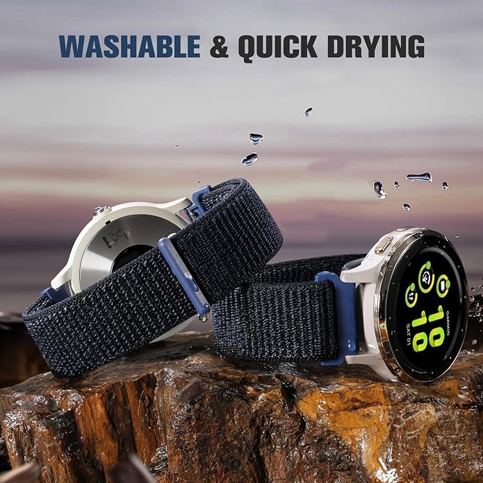 18mm 20mm 22mm Hook and Loop Watch Band Compatible with Garmin Vivoactive 5/ Vivoactive 6/ Vivoactive 3, Soft Nylon Breathable Sport Strap for Venu 2S/ Venu3S/ Forerunner 265s,Venu 3/ Venu 2 Men Women