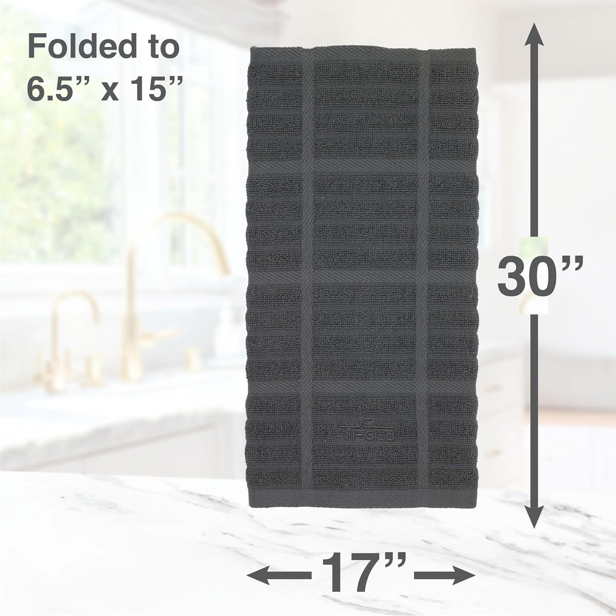 All-Clad Solid Kitchen Towel: Highly Absorbent, Super Soft Long Lasting - 100% Cotton, 17"x30" Tea Towel for Cleaning & Drying Dishes, Pans, Glassware, or Countertops, (1-Pack), Pewter