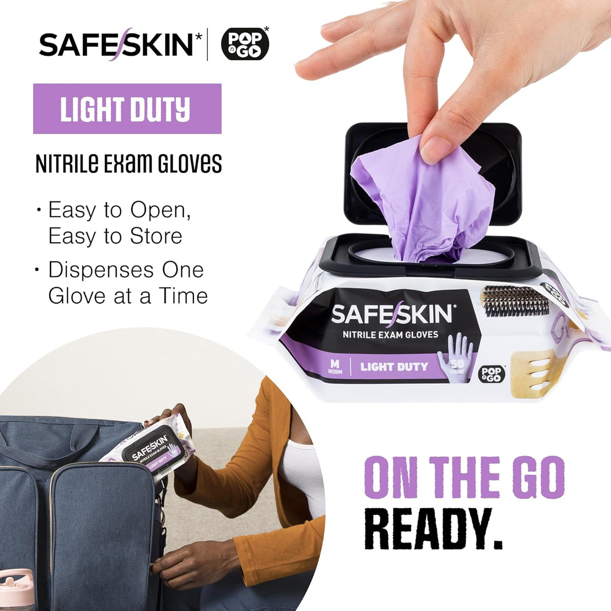SAFESKIN Disposable Nitrile Gloves in POP-N-GO Pack of 50 or 200 Powder Free - Hair, Cleaning, Medical Use, Food Handling