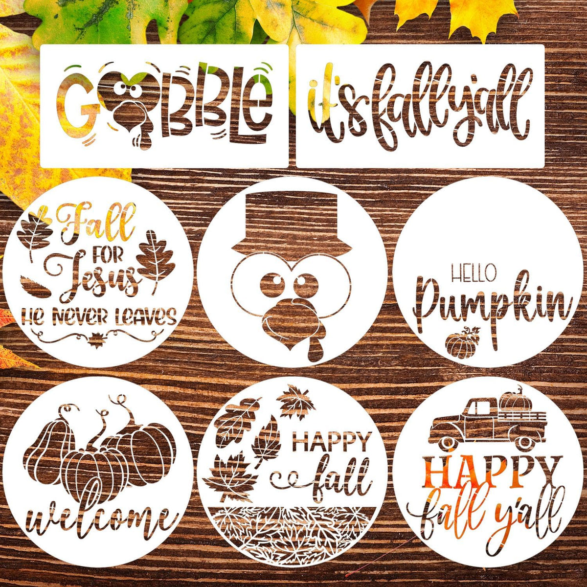 SUNVERSE Fall Stencils for Painting 12” Round Fall Stencil Hello Pumpkin Stencils Autumn Templates Thanksgiving Stencils for Wood Door Sign Porch Hanger Fall Wreath
