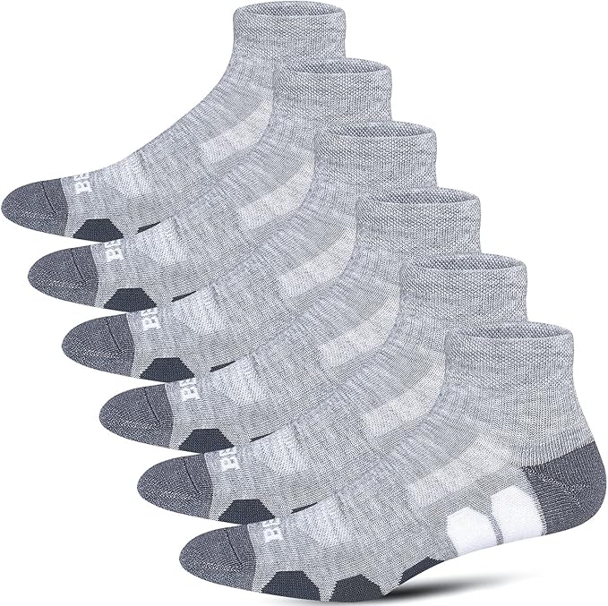 BERING Men's Ankle Socks Athletic Running Cushion Quarter (6 Pairs)