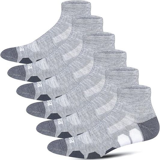 BERING Men's Ankle Socks Athletic Running Cushion Quarter (6 Pairs)