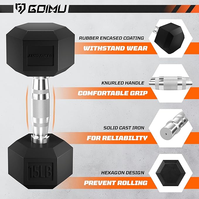 450/550 Dumbbell Sets with Rack, Rubber Hex Dumbbells, Free Weight set for Home Gym, Hand Weights with Chrome Handle for Strength Training