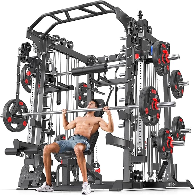 Smith Machine Power Rack Multifunctional Power Cage Deep Squat Rack Cable Crossover System Selectable More Training Attachment for Garage & Home Gym