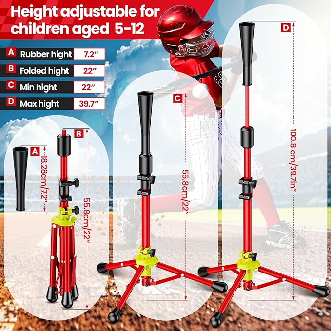 2025 New Upgrade Portable Batting Tee for Baseball/Softball,23.23 to 40.16 Inch Baseball Tee for Kids,Batting Tee,Softball Tee,Youth Hitting Tee,Teeball Tee,Travel Tee,Easy Adjustable Height