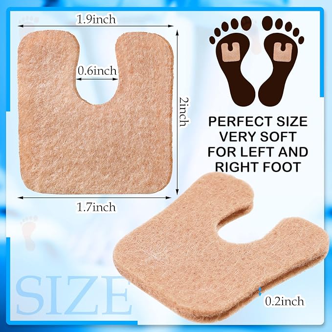Boao 120 Pcs Callus Pads 1/4" Thick U Shaped Metatarsal Corn Pads Felt Callus Cushions Adhesive Corn Protectors for Men Women Feet Toes Pain Relief Blister Prevention