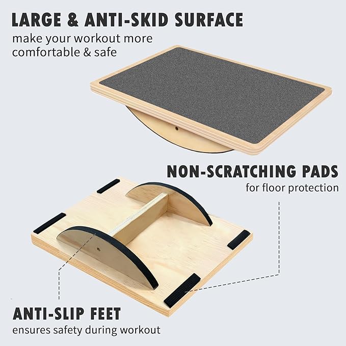 Balance Board Professional Wobble Board for Adults Anti-Slip for Physical Therapy Standing Desk Core Strength Wooden Rocker Board(350LBS)