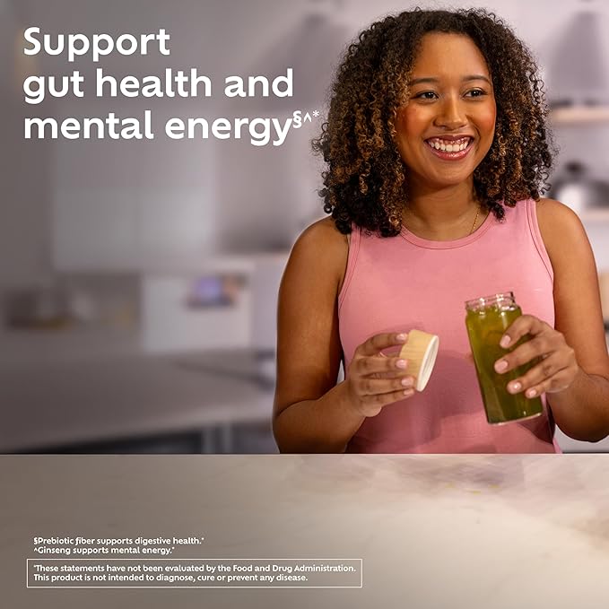 Benefiber Prebiotic Fiber + Supergreens Dietary Supplement Powder, Watermelon Lemonade Flavor, 8.8 oz (250g), 25 Day Supply