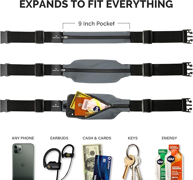 Back Bay Slim Running Belt for Women & Men [Fits ALL Phones], Runners Fanny Pack for Men, Money Belt, Running Gear Gift, Waist Bag Workout Gear, iPhone Runner's Phone Holder Waist Pack