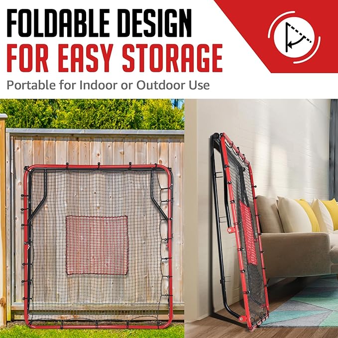 Baseball Rebounder Net, 3/5 Adjustable Angles 4x4.5FT Pitch Back Baseball Softball Volleyball Rebounder with 2 Strike Zones, UV Resistant, Pitchback Trainer for Ground, Line Drive & Fly Balls