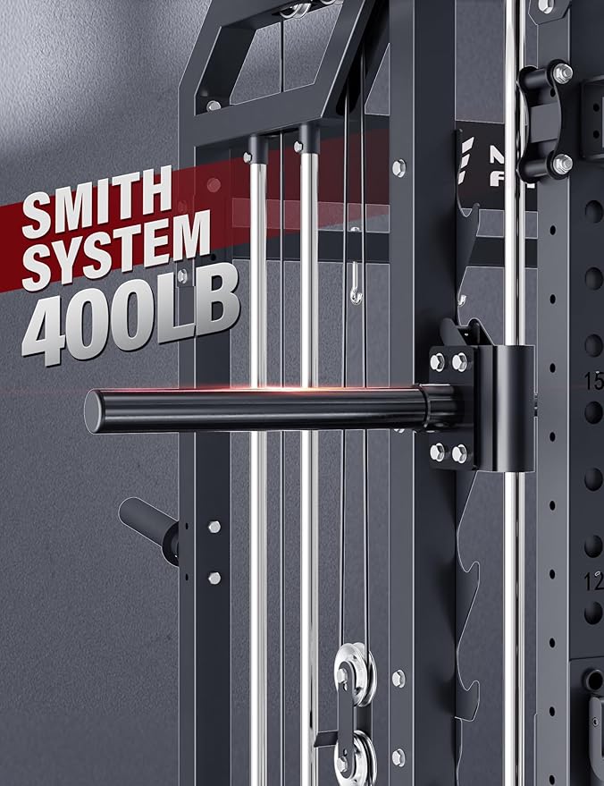 Major Fitness Drone2 Advanced Training Smith Machines– All-in-One Home Gym Squat Rack with Aluminum Pulley Set , Weight Bar, Dual LAT Pull-Down Systems & Cable Crossover Machine for Full-Body Workouts