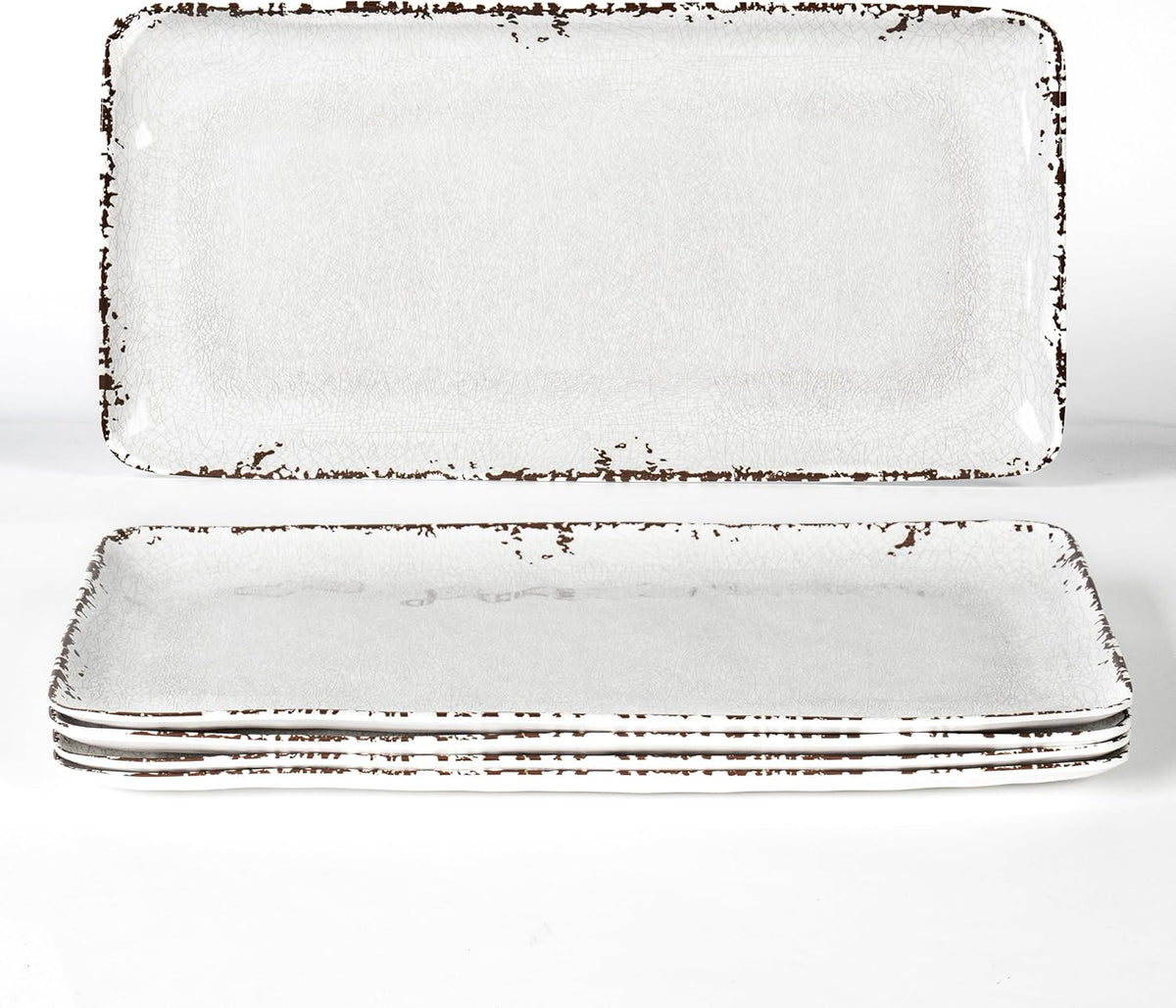 4-Pack 14" x 7" White Serving platter Set, Reusable Farmhouse Melamine Serving Platters for Cookie, Appetizer, Charcuterie, Snack, Party Food Display - Stackable Kitchen CounterTop Tray.