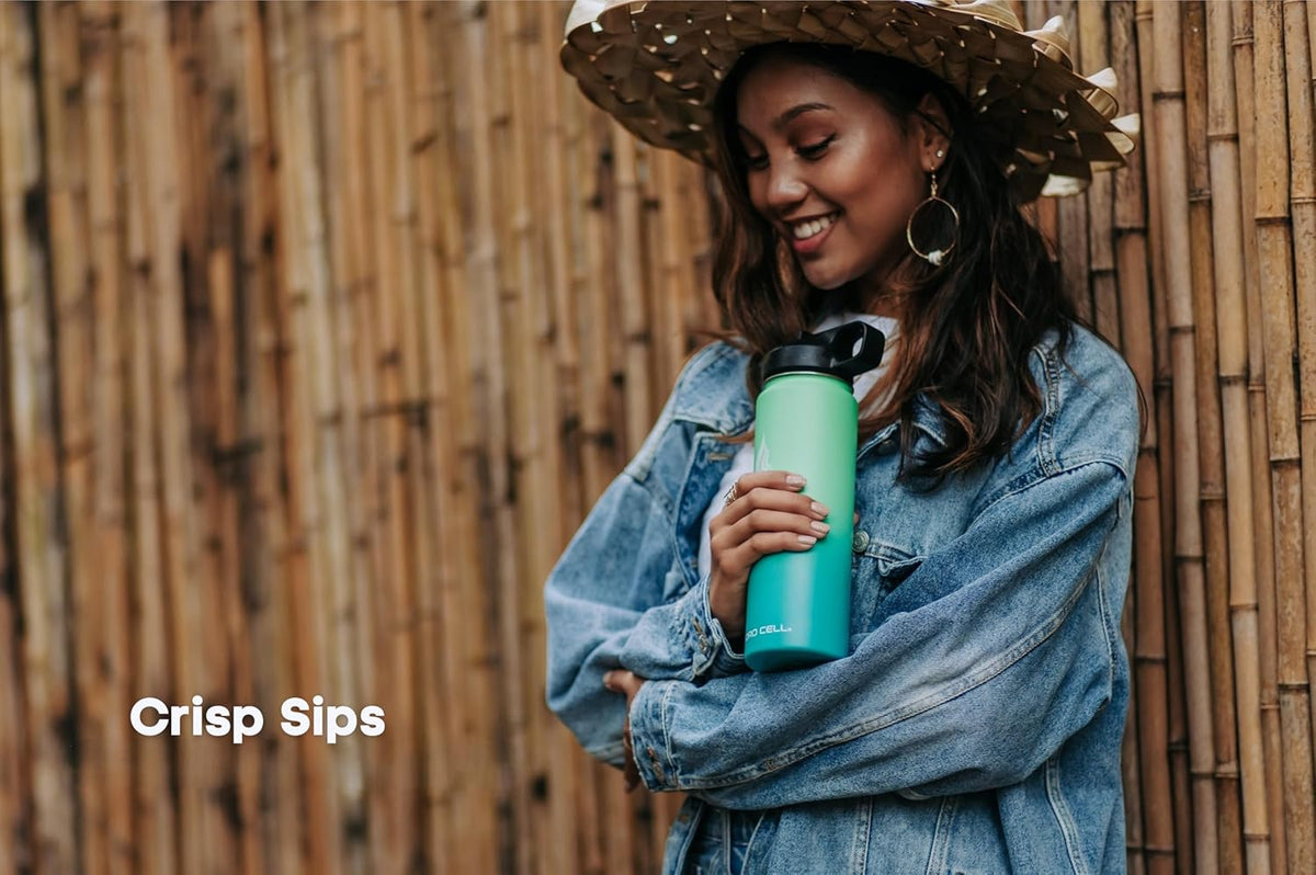 HYDRO CELL Stainless Steel Insulated Water Bottle with Straw - For Cold & Hot Drinks - Metal Vacuum Flask with Screw Cap and Modern Leakproof Sport Thermos for Adults (Mint/Green 18oz)