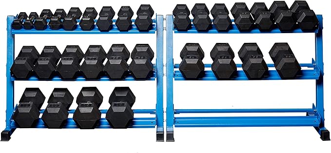 REP Fitness Rubber Hex Dumbbell Set, Adjustable Weight Pairs, Home Gym Equipment, Strength Training For Men Women, Black Coated Grips, Workout Rack Storage Optional, Heavy Lb Free Weights