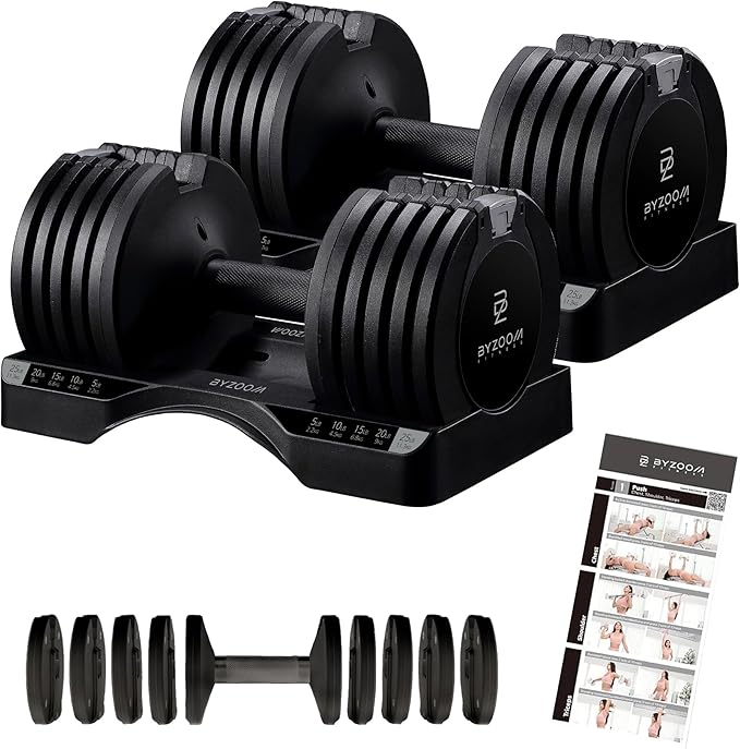 Adjustable Dumbbell – 12.5/25lb Single Unit OR Set of 2 – 5-in-1 Adjustable Weight for Home Gym, Strength Training & Fitness Workouts, White OR Black