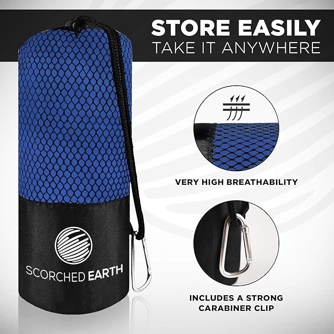 ScorchedEarth Microfiber Travel & Sports Towel Set (Royal Blue) - XL Set (39x70.5 & 12x24)