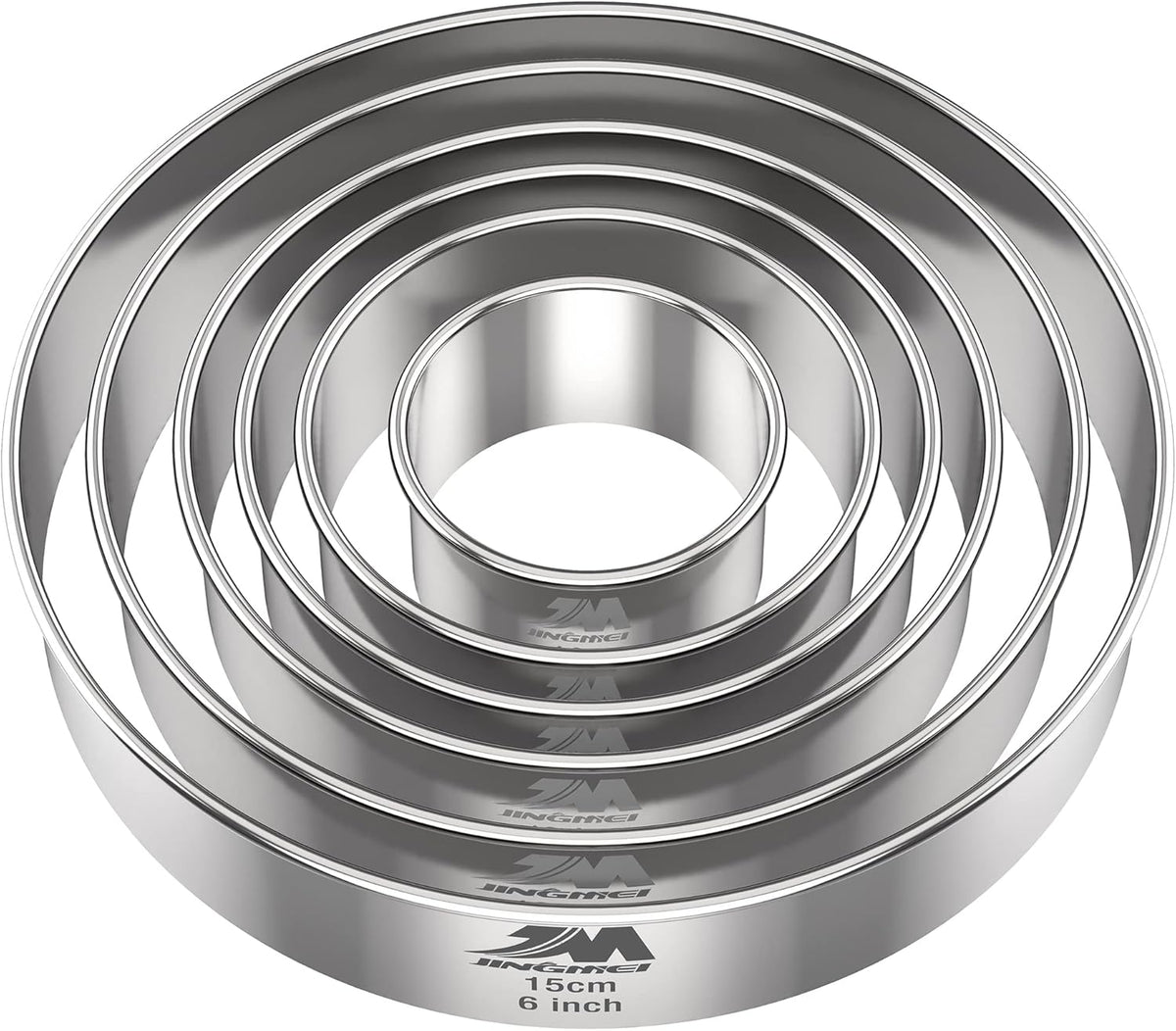 M JNGMEI 6 Pieces Stainless Steel Cookie Biscuit Cutter Set 2'', 3'',3.5'', 4'',5''and6'' Biscuit Plain Edge Round Cutters large Sizes Shape Molds Ranging from 2-6 Inches Multiple Sizes