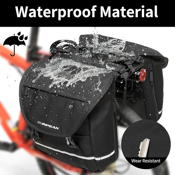Bike Bag Accessories Panniers for Bicycle Rear Rack Bag 36L Waterproof Mountain Electric Bike Saddle Bag for Cycling Traveling Commuting Black