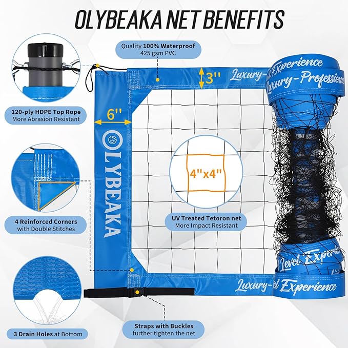 2025 Outdoor Professional Volleyball Net Set for Backyard Beach with Tetoron Net, Adjustable 2" Aluminum Poles, PU Volleyball,Carry Bag - Easy Setup & Anti-Sagg with 2 Tension Adjusters