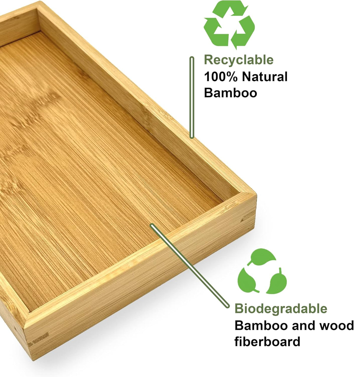 Bam & Boo (4-Pack) Natural Bamboo Rectangle Serving & Vanity Tray - for Kitchen, Bathroom, Countertop, Coffee Table (13" x 9" x 1.2")