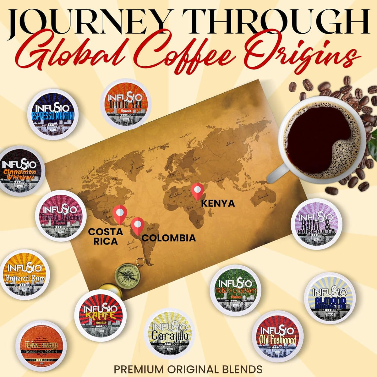 InfuSio Coffee Pods – 96 Count, Bourbon Pecan (Flavored Coffee) Single Serve Coffee Pods for Keurig K Cup® Brewers, Compatible with Keurig 2.0 Brewers