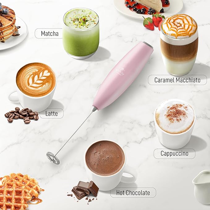 Zulay Powerful Milk Frother for Coffee with Upgraded Titanium Motor - Handheld Frother Electric Whisk, Milk Foamer, Mini Mixer and Coffee Blender Frother for Frappe, Latte, Matcha, No Stand - Pink