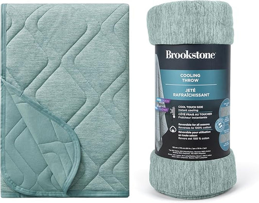 Brookstone Cooling Comfort Throw - Innovative Cooling Dual-Sided Throw - Oversized Cool Blanket for Hot Sleepers - Cooling Blankets for Sleeping - Nylon and Polyethylene Cooling Blanket - Green Milieu