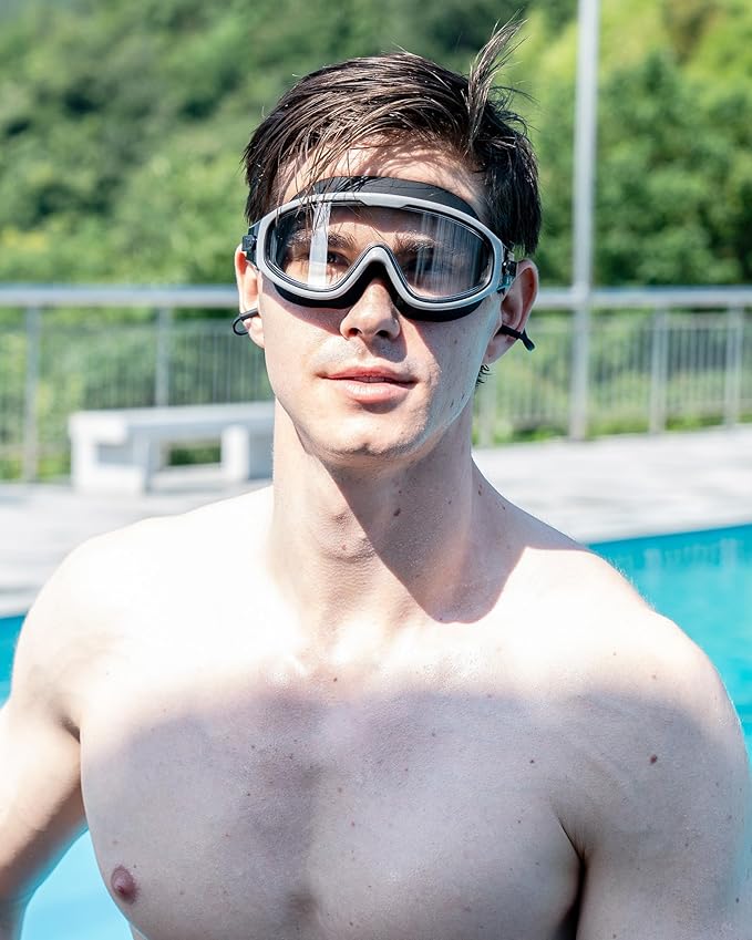 Adult Swimming Goggles,Leak-Proof,Anti-Fog Pool Glasses,Wide View Swim Goggles with Ear Plugs and Nose Clip