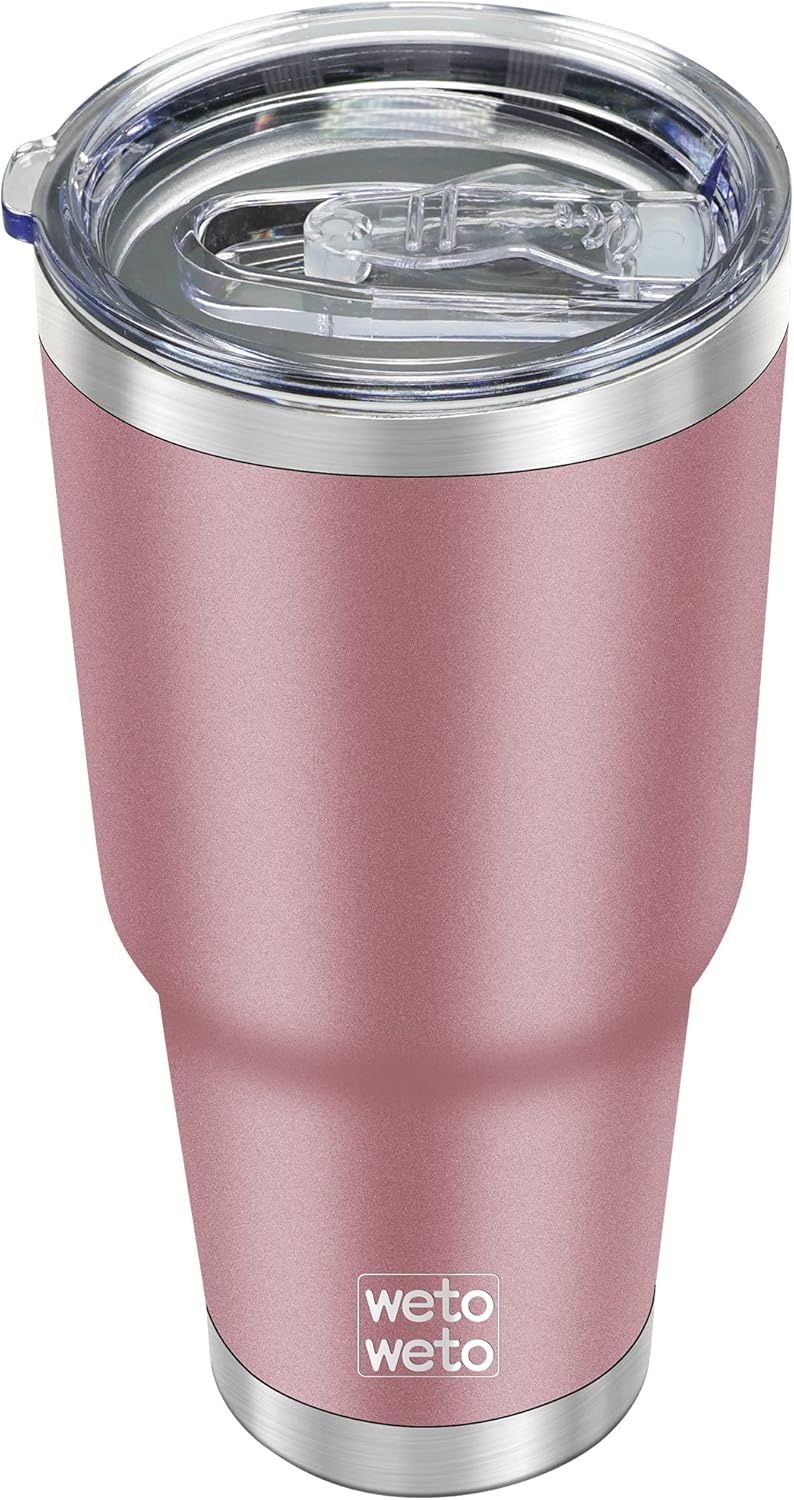 WETOWETO 30oz Tumbler, Stainless Steel Vacuum Insulated Water Coffee Tumbler Cup, Double Wall Powder Coated Spill-Proof Travel Mug Thermal Cup for Home Outdoor (Rose Gold, 1 Pack)