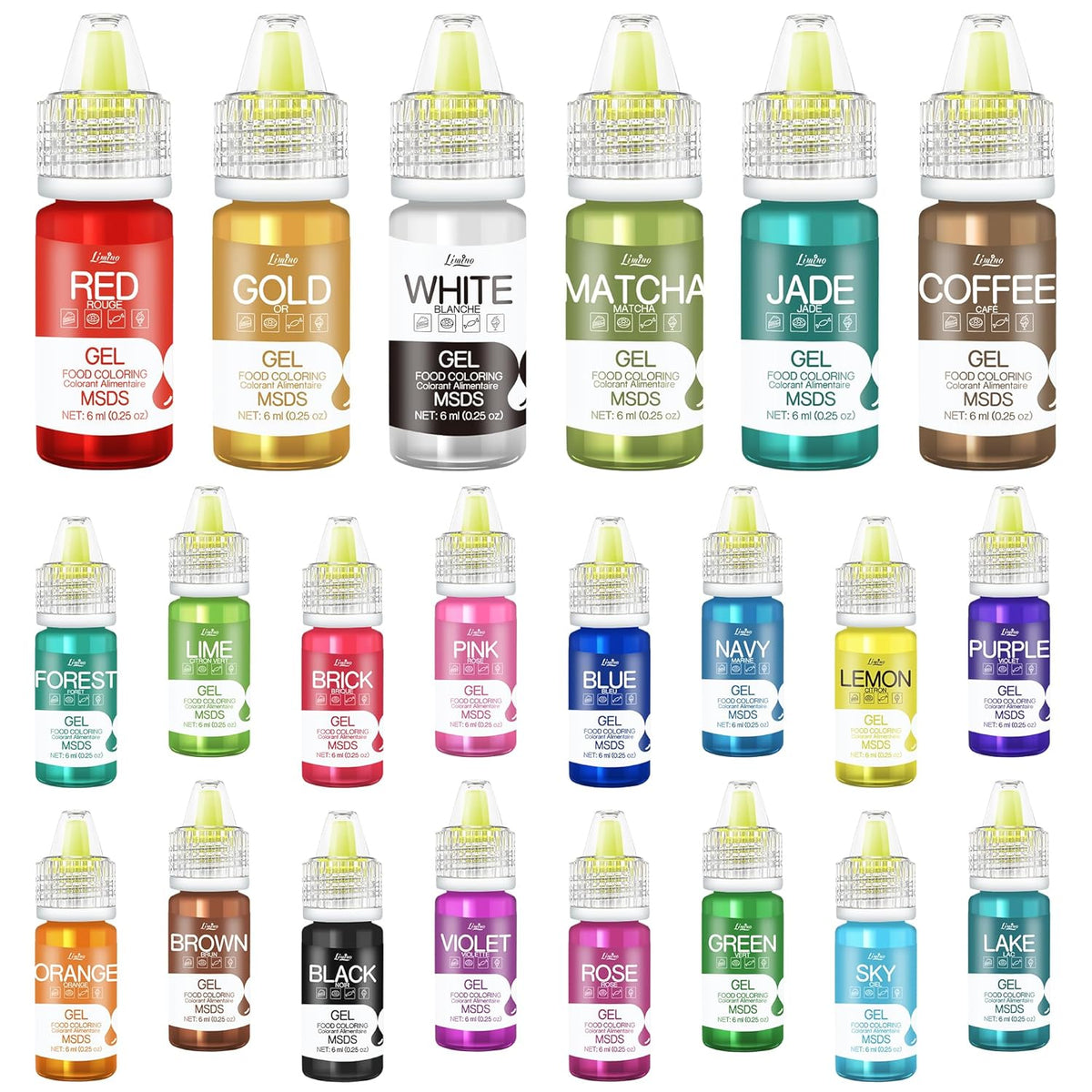 Gel Food Coloring - 22 Vivid Colors Gel Food Coloring Set for Baking, Cake Decorating, Cookie, Fondant, Macaron - Tasteless Concentrated Edible Food Color Dye for Icing, Drinks, Crafts - 6ml Bottles