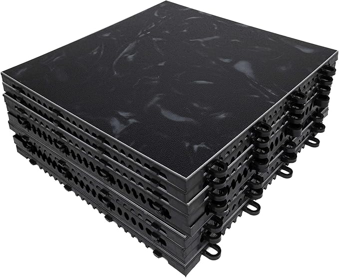 Big Floors 3X3LUXBLAKFLOOR Modular Interlocking Lightweight Plastic Dance Floor Kit (3' x 3'), Luxury Black, 21 Piece