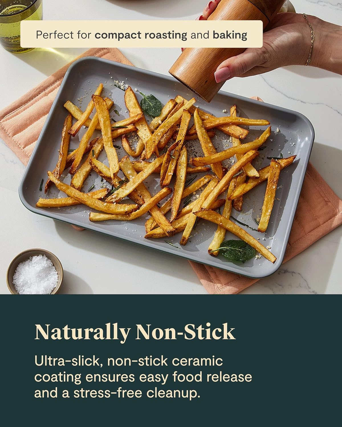 Caraway Nonstick Ceramic Small Baking Sheet Duo (9x13”) – Non-Toxic, PTFE & PFOA Free – Oven Safe – Aluminized Steel Core – Mini Sheet Pan for Baking, Roasting & More - Navy
