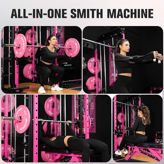 RitFit M1 & M1 Pro Smith Machine with Cable Crossover System, Multi-Function Squat Rack Power Cage for Home Gym, Power Rack and Packages