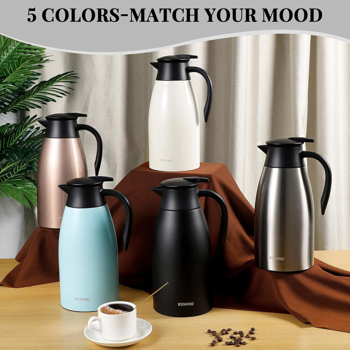 68 Oz Thermal Coffee Carafe, Stainless Steel Insulated Vacuum coffee crafts to keep coffee hot, 2 Liter Tea Water Coffee and Beverage Dispenser (Black)