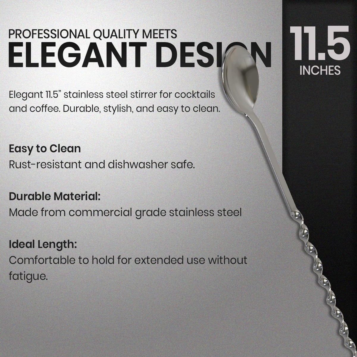 Rattleware Elegant Swirl Stem Bar Twist 11.5" Stirrer/Spoon - Commercial Grade Stainless Steel, Ideal for Drink & Coffee Enthusiasts, Perfect for Home & Commercial Use