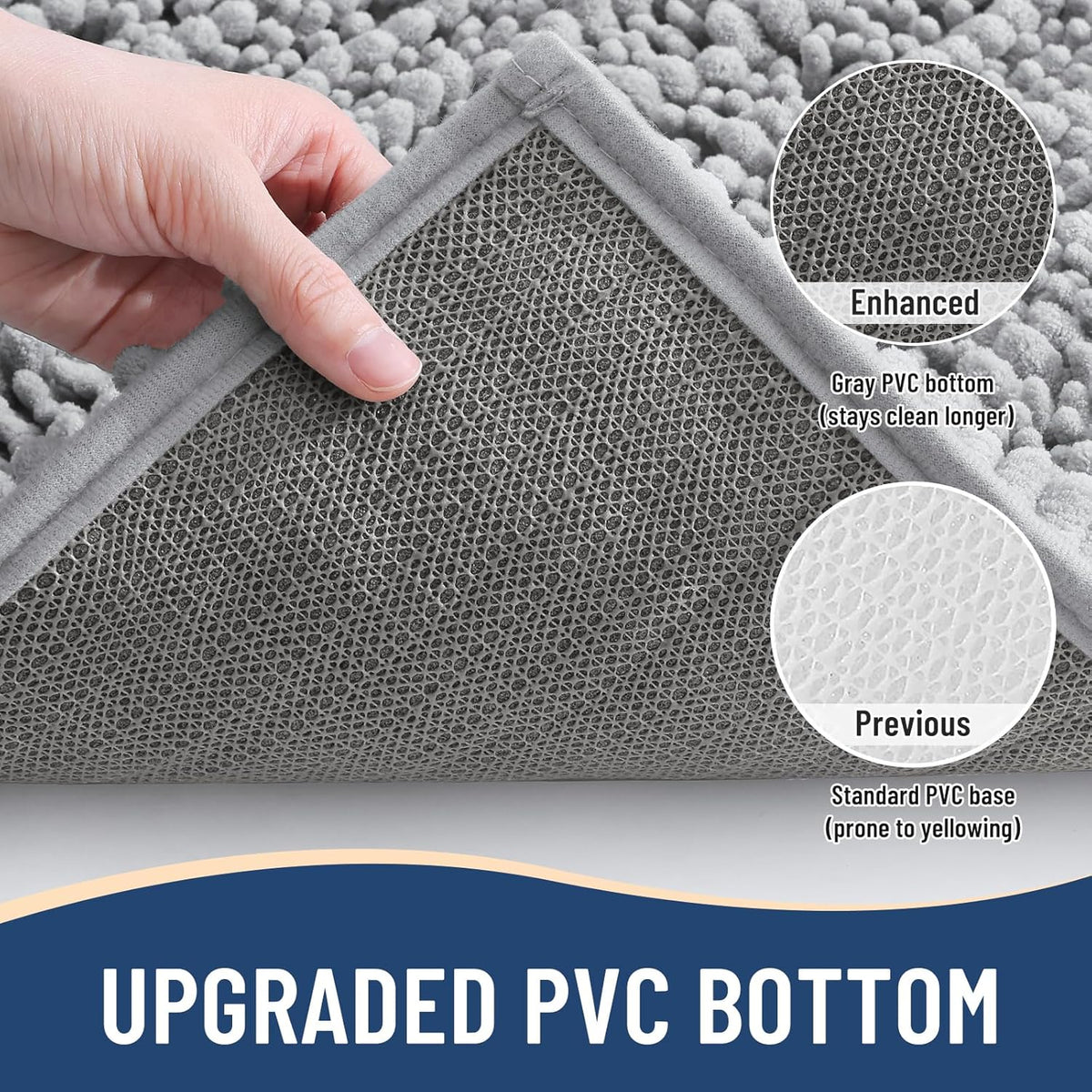 Arotive Luxury Chenille Bathroom Rug Mat, Extra Soft Thick Absorbent Shaggy Bath Rugs, Non-Slip Machine Wash Dry, Plush Bath Mats for Bathroom, Shower and Tub, 70x24, Light Grey