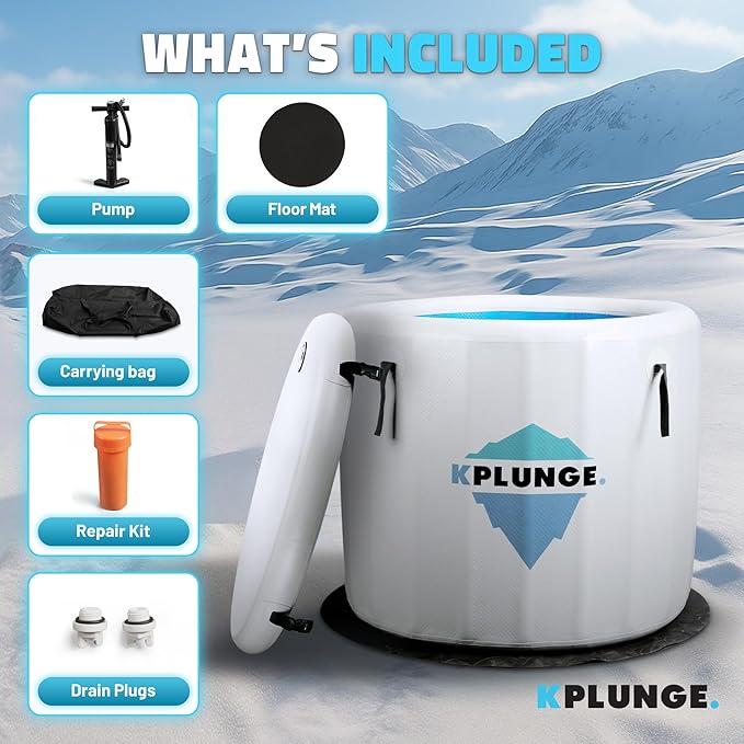 Arctic Fox 39" 1-Person Inflatable Cold Plunge Ice Bath Tub or Hot Tub with PVC Insulated Lid, Hand Pump, Repair Kit, 88-Gallon Capacity – Chiller Compatible Indoor/Outdoor Use Tub – Gray