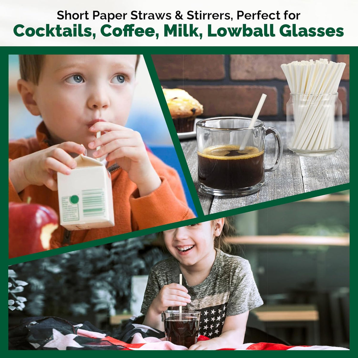 [500 Bulk] 5.75 inch White Small Paper Straws for Kids, Milk Cartons, Cocktail, Coffee, Short Drinks - Eco Friendly Disposable Drinking Straws