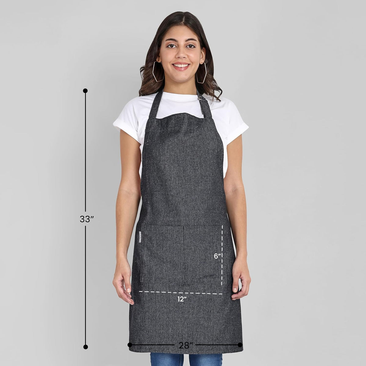 Chef Apron, Recycled Cotton Kitchen Apron with an Adjustable Neck with Long Ties, for cooking, baking