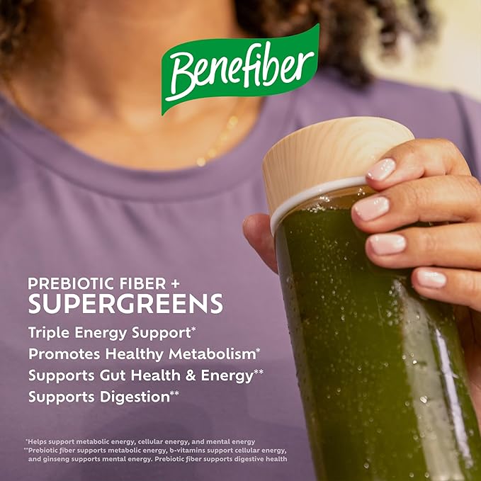 Benefiber Prebiotic Fiber + Supergreens Dietary Supplement Powder, Watermelon Lemonade Flavor, 8.8 oz (250g), 25 Day Supply