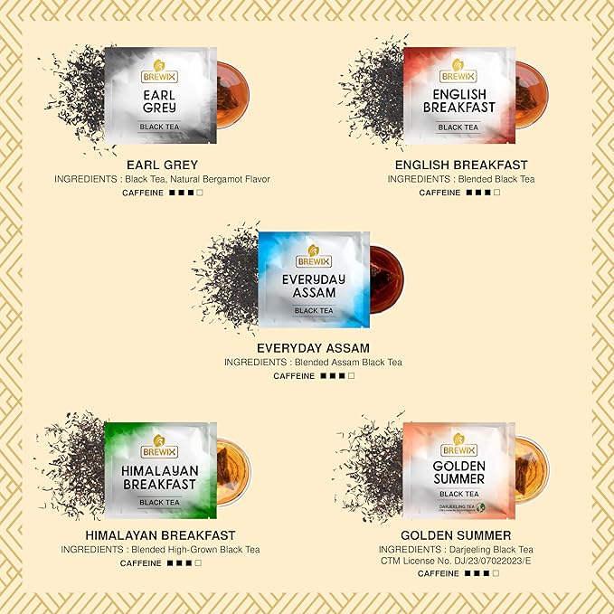 BREWIX Premium Assorted Black Tea Sampler Gift Box with 5 Flavors (20 Pyramid Indivdidually Wrapperd Tea Bags) | Tea Gift Set & Variety Pack | Gifts for Women & Men, Tea Set