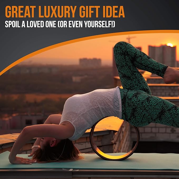 Deluxe Cork Yoga Wheel Set - Cork Wheel + 2 Blocks + Strap + Exercise Guide. Extra Firm Bricks. Better Support, Natural and Eco-Friendly. Home Exercise Kit. Ideal for Women Yogis.